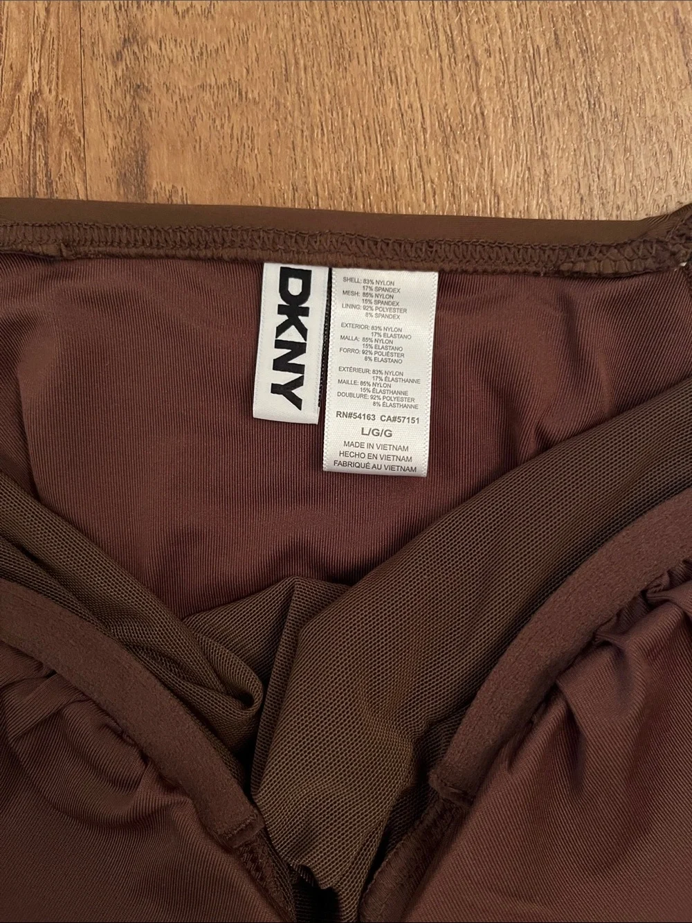 NWT DKNY Ruffle Plunge Underwire Tummy Control One Piece Swimsuit Mocha - Picture 6 of 8